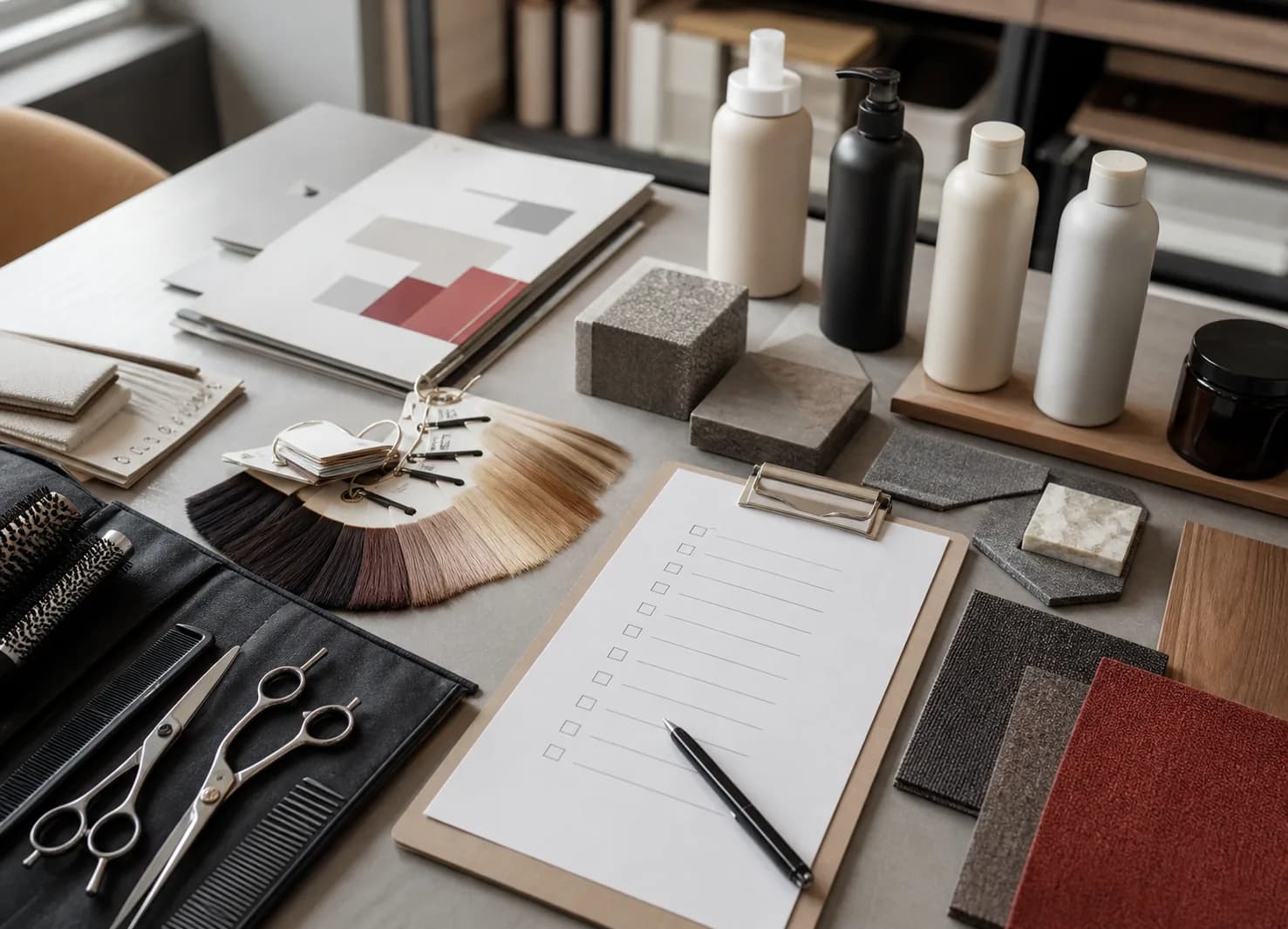 Professionelle Salonwerkzeuge, Produktmuster und Materialproben für die Qualitätsauswahl bei Saykos